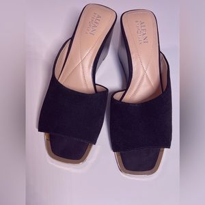 Wedge black suede sandals